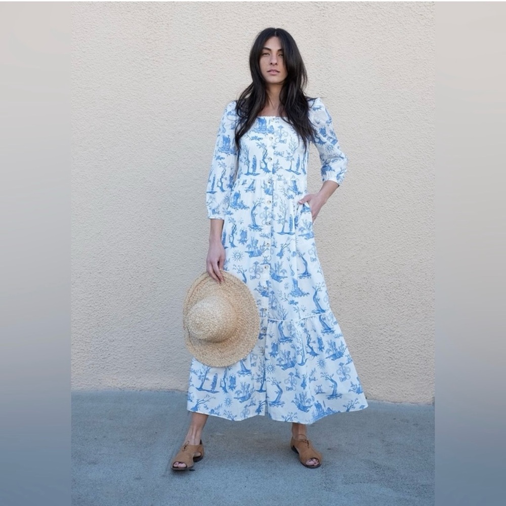 Meadows Ixora Toile De Jouy Blue White Dress Size 6